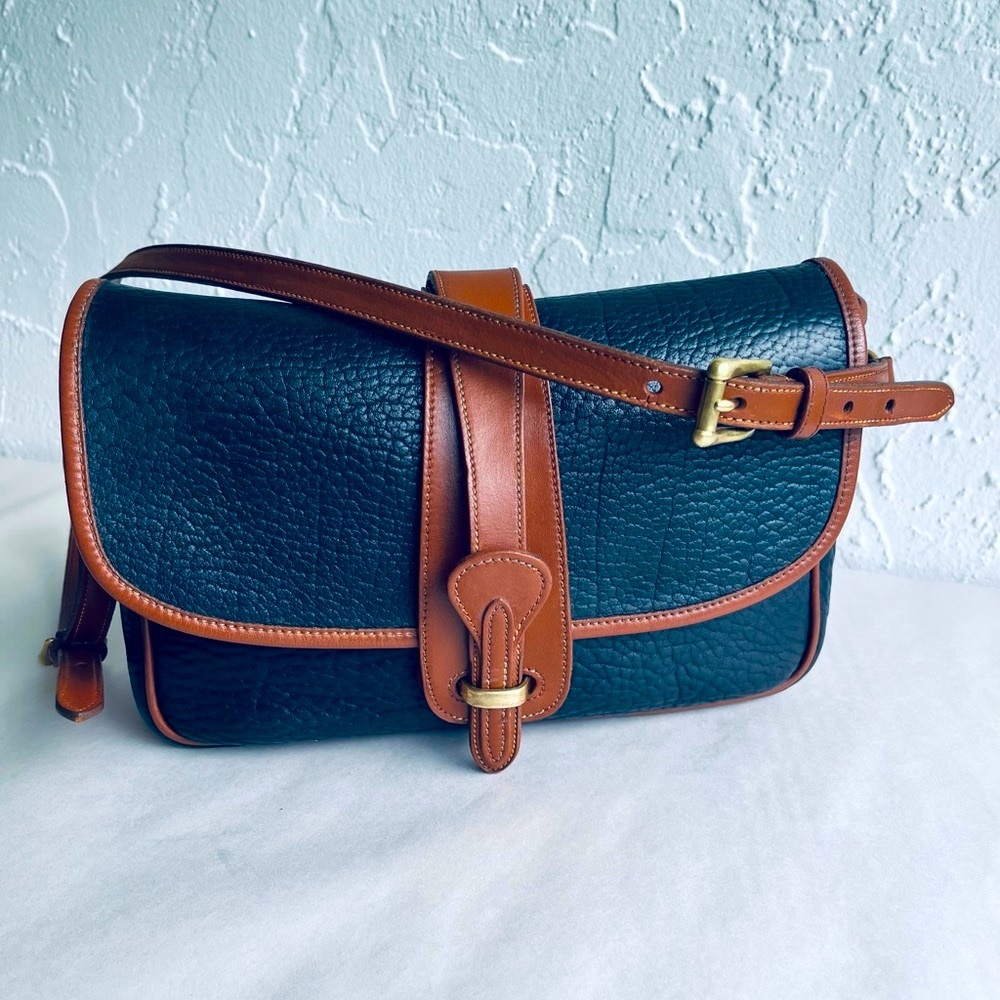 VINTAGE CROSSBODY LEATHER DOONEY AND BOURKE EQUESTRIAN BAG NAVY  SADDLE TRIM